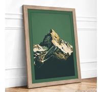 Mountain Against Green Minimalist Framed Wall Art Print A3 (42×29.7cm) Oak, Wall Decor for Living Room, Bedroom, Office & Home, Ready to Hang, Art Gift