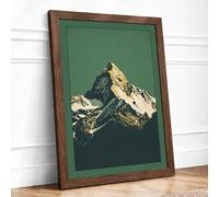 Mountain Against Green Minimalist Framed Wall Art Print A3 Walnut Frame