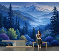 Mountain and Forest Landscape Photo Wallpaper Mysterious Misty Forest Non-Woven Mural 200 X 150 Cm Dark Blue Wallpaper Living Room Home Decoration Wall Murals Suitable for Bedroom