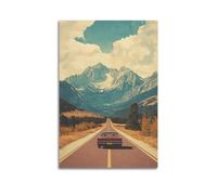 Mountain And Highway Landscape Paintings, American Retro Car Travel Posters, Bedroom Decorations for Travel Enthusiasts, And Nostalgic Wall Decorations for Cafes 20x30inch(50x75cm)