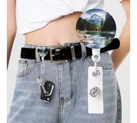 Mountain and Lake Badge Reel Retractable Badge Holder with Keychain Id Clips for Badges Lightweight Plastic Name Card Holders for Nurses Office Teacher