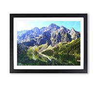 Mountain And Lake In Zakopane Poland Painting Modern Art Framed Wall Art Print, Ready to Hang Picture for Living Room Bedroom Home Office Décor, Black A3 (46 x 34 cm)