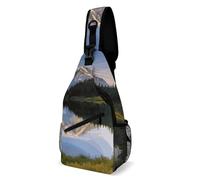 Mountain And Lake Pictures Sling Bag with Rfid Blocking Causal Mens Crossbody Bag Lightweight Chest Pack Large Man Purse Travel Crossbody Backpack Shoulder Sling Backpack for Hiking Running Cycling