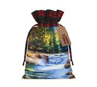 Mountain and lake Printed Christmas drawstring gift bags, cloth snack bags, suitable for candy, gifts, storage and Christmas parties
