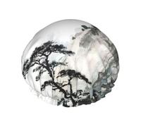 Mountain And Pine Tree Shower Caps For Women, Elastic And Reusable Bath Caps, Double Waterproof Layers Shower Cap, Bathing Shower Caps