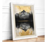 Mountain and Reflection Modern Framed Wall Art Print A3 (42×29.7cm) White, Wall Decor for Living Room, Bedroom, Office & Home, Ready to Hang, Art Gift
