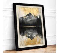 Mountain and Reflection Modern Framed Wall Art Print A4 (29.7×21cm) Black, Wall Decor for Living Room, Bedroom, Office & Home, Ready to Hang, Art Gift