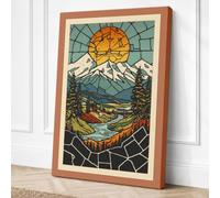Mountain and Rising Sun Canvas Wall Art Print 30x20 Inch (76 x 51 cm)