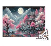 Mountain And River Flowers 1000 Piece for Adults Women: Cherry Blossom Temple at Night Fun And Challenging Family Game & Gift 38x26cm/1000pcs