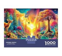 Mountain And River Flowers 1000 Piece Jigsaw Puzzle for Women, Men Deer Forest Stream Sunset Blooms Colourful Jigsaws Challenge Games Fun Present & Activity 52x38cm/1000pcs
