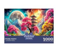 Mountain And River Flowers 1000Pc Puzzle for Adults & Kids: Pagoda by Pink Tree Big Moon Fun Present & Activity for Home Age 12 Years Up 38x26cm/1000pcs