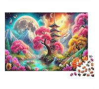 Mountain And River Flowers Paper Japanese Temple with Cherry Blossoms at Night Jigsaw Puzzle Boredom Buster Collectible Gift 70x50cm/1000pcs