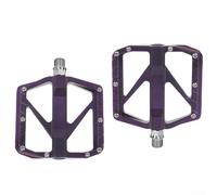 Mountain and road bike pedals featuring 4 bearings, alloy material body, chromium steel wear resistant shaft, double sided nail design for reliable grip and smooth pedaling (purple)