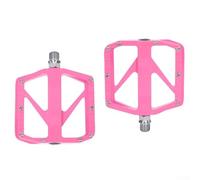 Mountain and road bike pedals featuring 4 bearings, alloy material body, chromium steel wear resistant shaft, double sided nail design for reliable grip and smooth pedaling (pink)