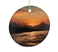 Mountain And Water at Sunset Round Ceramic Pendant Hanging Festival Ornament, Personalized Double Sided Ceramic Home Decor, Lightweight Durable Hanging Ornament Gift for Home, Party, Women Men