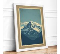 Mountain at Dawn Vintage Framed Wall Art Print A1 (84.1×59.4cm) White, Wall Decor for Living Room, Bedroom, Office & Home, Ready to Hang, Art Gift