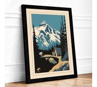 Mountain at Silence Japandi Framed Wall Art Print A4 (29.7×21cm) Black, Wall Decor for Living Room, Bedroom, Office & Home, Ready to Hang, Art Gift