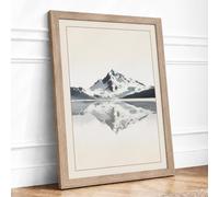 Mountain at Stillness Minimalist Framed Wall Art Print A4 (29.7×21cm) Oak, Wall Decor for Living Room, Bedroom, Office & Home, Ready to Hang, Art Gift
