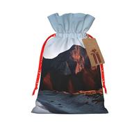 Mountain At Sunrise Burlap Drawstring Gift Bag With Tag, Reusable Linen Pouch For Christmas, Birthday, Party, Small Gift Packaging M