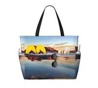 Mountain At Sunrise Print Large Waterproof Beach Tote Bag for Women with Zip and Pockets Foldable Handbag for Travel Pool Shopping Holiday Gym