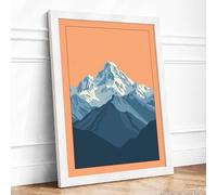 Mountain at Sunset Minimalist Framed Wall Art Print A2 (59.4×42cm) White, Wall Decor for Living Room, Bedroom, Office & Home, Ready to Hang, Art Gift