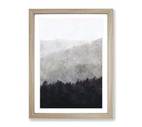 Mountain Behind The Forest Layers Painting Modern Framed Print | A3 Oak Framed Wall Art | Ready to Hang | Modern Landscape Picture | Living Room Bedroom Lounge Office