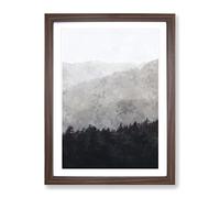 Mountain Behind The Forest Layers Painting Modern Framed Print | A4 Walnut Framed Wall Art | Ready to Hang | Modern Landscape Picture | Living Room Bedroom Lounge Office