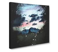 Mountain Below the Clouds Paint Splash Canvas Print | Gallery Wrapped 30mm Frame Wall Art | 20x20 inches | Ready to Hang | Modern Landscape Picture | Living Room Bedroom Lounge Office