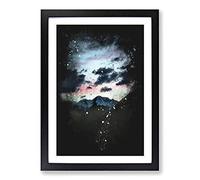 Mountain Below The Clouds Paint Splash Framed Print | A2 Black Framed Wall Art | Ready to Hang | Modern Landscape Picture | Living Room Bedroom Lounge Office