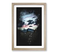 Mountain Below The Clouds Paint Splash Framed Print | A2 Oak Framed Wall Art | Ready to Hang | Modern Landscape Picture | Living Room Bedroom Lounge Office