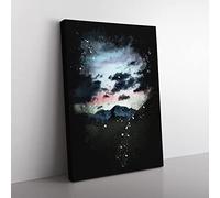 Mountain Below The Clouds Paint Splash Modern Canvas Wall Art Print Ready to Hang, Framed Picture for Living Room Bedroom Home Office Décor, 50x35 cm (20x14 Inch)