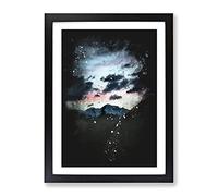Mountain Below The Clouds Paint Splash Modern Framed Print | A2 Black Framed Wall Art | Ready to Hang | Modern Landscape Picture | Living Room Bedroom Lounge Office
