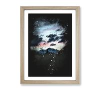 Mountain Below The Clouds Paint Splash Modern Framed Print | A3 Oak Framed Wall Art | Ready to Hang | Modern Landscape Picture | Living Room Bedroom Lounge Office