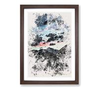 Mountain Below The Clouds Watercolour Framed Print | A2 Walnut Framed Wall Art | Ready to Hang | Modern Landscape Picture | Living Room Bedroom Lounge Office