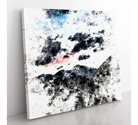 Mountain Below the Clouds Watercolour Modern Canvas Wall Art Print Ready to Hang, Framed Picture for Living Room Bedroom Home Office Décor, 35x35 cm (14x14 Inch)
