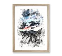 Mountain Below The Clouds Watercolour Modern Framed Print | A2 Oak Framed Wall Art | Ready to Hang | Modern Landscape Picture | Living Room Bedroom Lounge Office