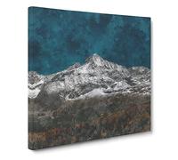 Mountain Beneath The Stars In Italy Painting Modern Canvas Wall Art Print Ready to Hang, Framed Picture for Living Room Bedroom Home Office Décor, 14x14 Inch (35x35 cm)