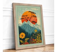 Mountain Beneath the Sun Botanical Framed Wall Art Print A3 (42×29.7cm) Oak, Wall Decor for Living Room, Bedroom, Office & Home, Ready to Hang, Art Gift