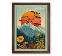 Mountain Beneath the Sun Botanical Framed Wall Art Print A3 (42×29.7cm) Walnut, Wall Decor for Living Room, Bedroom, Office & Home, Ready to Hang, Art Gift
