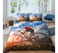 Mountain Bicycle Single Duvet Cover Set 3D Print Extreme Sports Bedding Single Bed Set Ultra Soft Microfiber Quilt Cover 155x200 cm with 2 Pillowcases 50x75 cm with Zipper for Bedroom D-1307