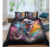 Mountain Bike 3 Pieces Duvet Cover Set Single Bedding Set 1 Print Duvet Cover With Zipper Ties 2 Pillowcases Hotel Quality Soft Lightweight Comfortable 135X200 Cm - Hypoallergenic -742A615S968N