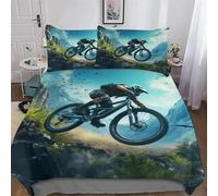 Mountain Bike 3D Comforter Cover Set - Brushed Microfibre Bedding Set Duvet Cover with Pillowcases, Soft Poly Cotton Quilt Cover 2 PCs For Boys, Girls And Teenagers Single (135x200cm)