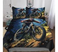 Mountain Bike 3D Duvet Cover 3 Piece Soft Brushed Microfiber Quilt Cover Bedding Sets with Matching Pillowcases for Kids，Youth And Adult Comforter Cover Double (200x200cm)