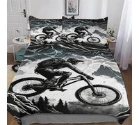 Mountain Bike 3D Duvet Cover Set Microfiber Bedding Set Quilt Cover 2 Pieces with Zipper Closure And Pillowcases For Boys, Girls And Teenagers Comforter Cover Single (135x200cm)