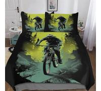 Mountain Bike 3D Print Bedding Set Decorative Duvet Cover Bedspread with Pillowcase Soft Microfiber Zipper Quilt Cover for Kids, Youth And Adult Double (200x200cm)