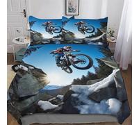 Mountain Bike 3D Printed Bedding Duvet Cover 3 Pcs Set for Kids Boys Teens Bedroom Quilt Cover Soft Microfiber Comforter Cover with Pillowcase Double (200x200cm)