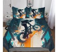 Mountain Bike 3D Printed Bedding Duvet Cover 3 Pcs Set for Kids Boys Teens Bedroom Quilt Cover Soft Microfiber Comforter Cover with Pillowcase Double (200x200cm)