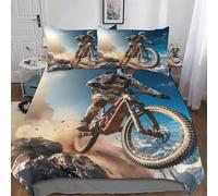Mountain Bike 3D Printed Duvet Cover Sets with Zipper Closure Comforter Cover 2 Piece Set Super Soft Cotton Quilt Cover with Pillowcase For Boys, Girls And Teenagers Single (135x200cm)