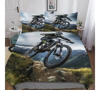 Mountain Bike 3D Printed Duvet Cover Sets with Zipper Closure Comforter Cover 3 Piece Set Super Soft Cotton Quilt Cover with Pillowcase For Boys, Girls And Teenagers Double (200x200cm)