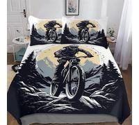 Mountain Bike Bedding Quilt Cover 3 Pieces Sets Easy Care Super-Soft Polycotton Comforter Cover Comfortable & Durable Duvet Cover with Pillowcases For Boys Girls Double (200x200cm)